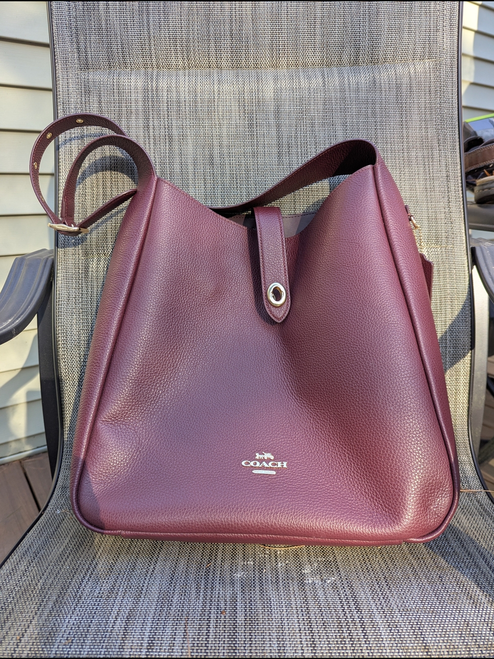 Coach Hadley Large Shoulder Bag CCD65 Dark Wine Pebbled Leather Tote